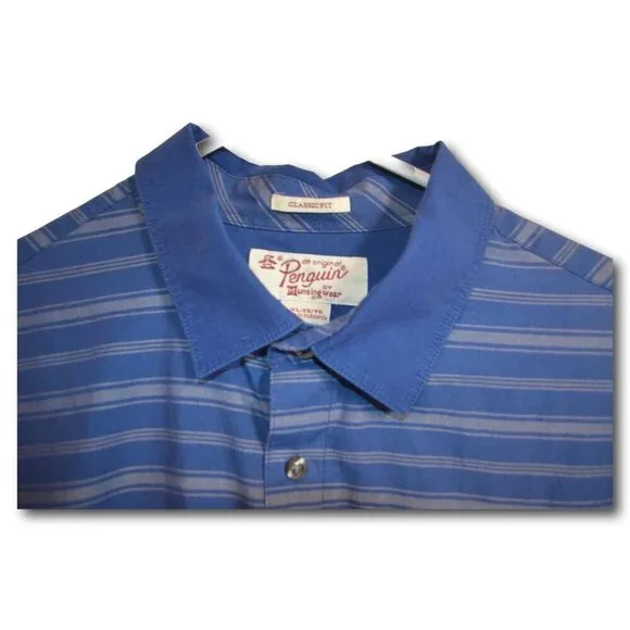 Original Penguin Mens Blue Striped Button Up Cotton Chambray Shirt Size: XL - Picture 2 of 3